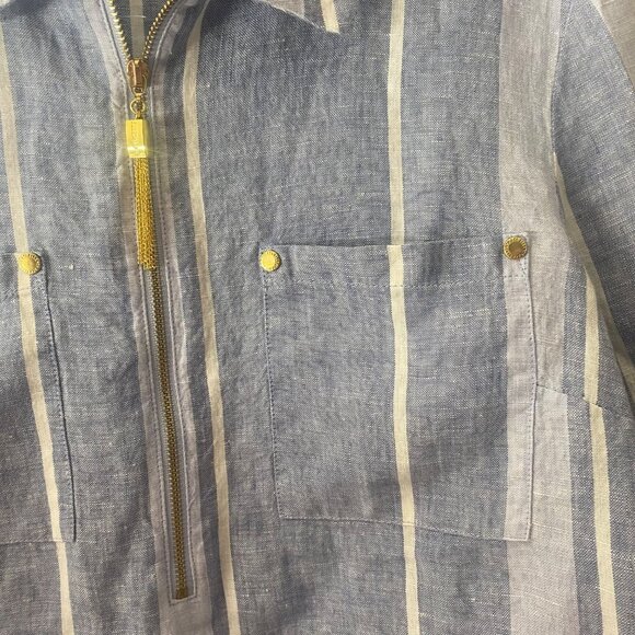 Ellen Tracy Top Womens size Large Blue & White Striped Shirt With Zipper & Pocke - Picture 8 of 15